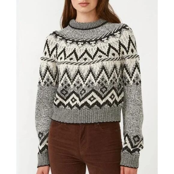 ZARA Fair Isle Chunky Knit Jacquard Crew Neck Sweater Nordic Cropped Geo Print - Picture 2 of 13
